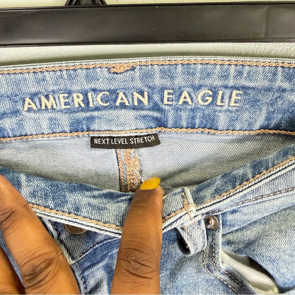 American Eagle Outfitters Medium Blue Distressed Flare Jeans - Picture 2 of 9